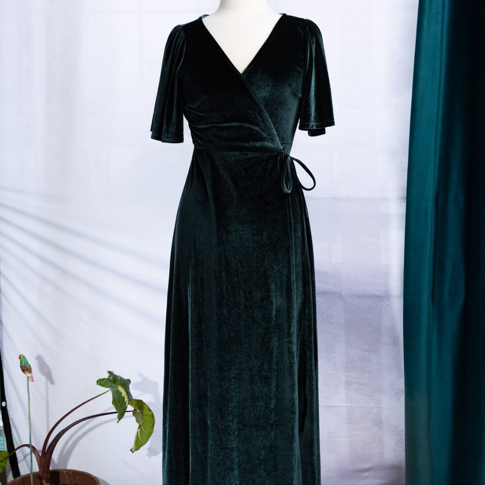 Baltic Born Meghan Green Velvet Wrap Maxi Dress